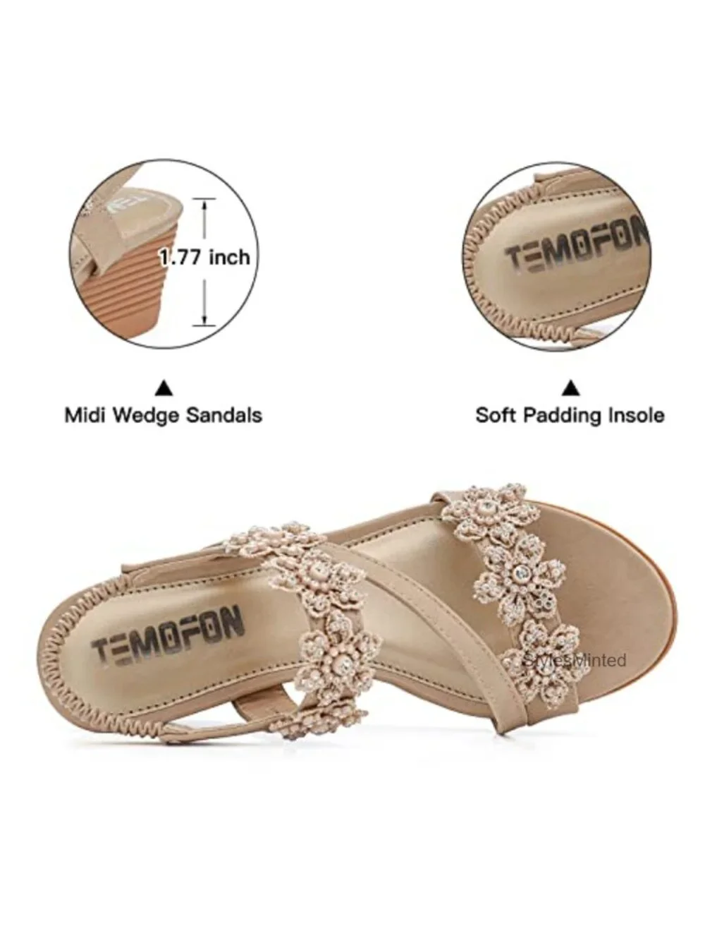 Women's Wedge Sandals Dressy Bohemian Rhinestone Open Toe Low Heel Comfortable